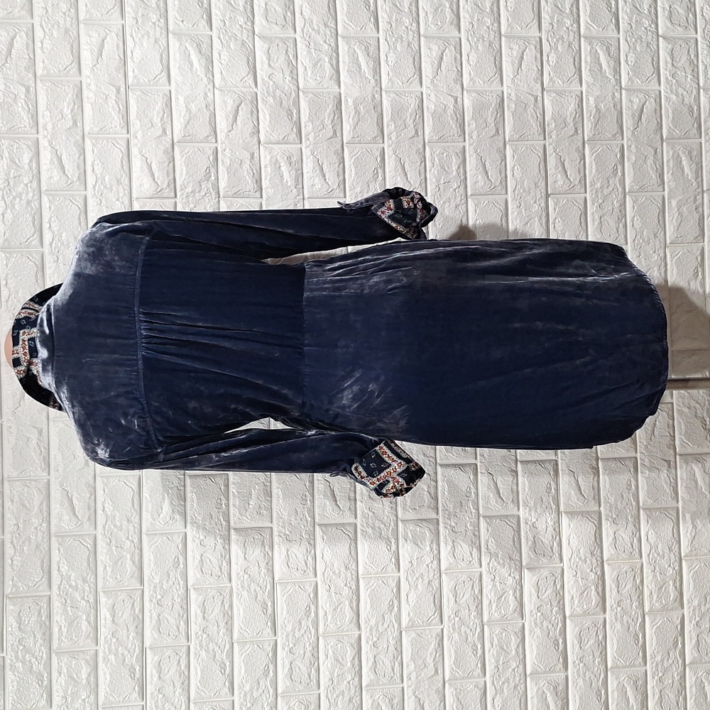 ANTHROPOLOGIE MAEVE Blue Velvet Wrap Dress with Pockets - Picture 8 of 13
